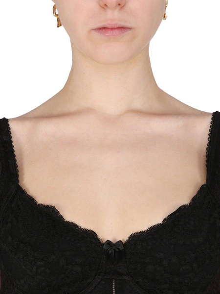 Balenciaga Allover Logo Lace Detailed Lingerie Top