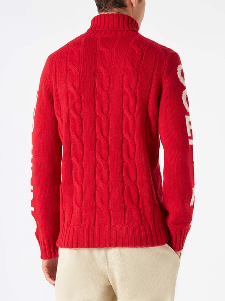 Man Turtleneck Braided Sweater With Cortina Ampezzo Print