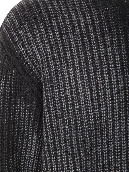 Tonal Effect Ribbed Round Neck Pullover In Cashmere And Wool With Cut Edges