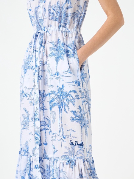 Woman Halterneck Dress With Toile De Jouy Print