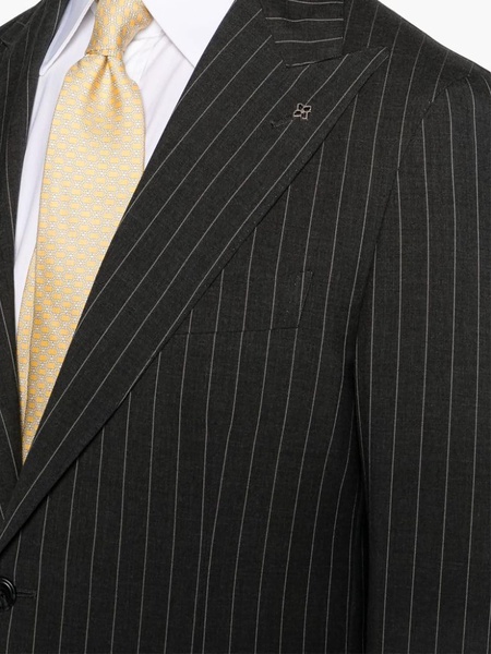 Charcoal Grey Pinstriped Single-breasted Wool Suit