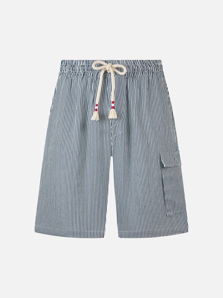 Man Blue Striped Linen Bermuda Marseille