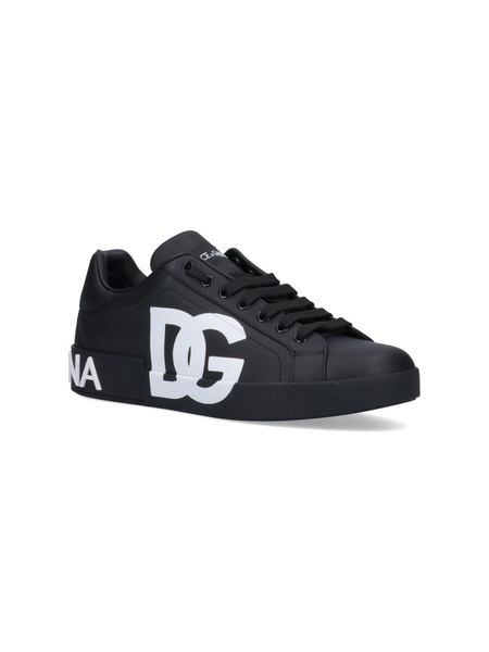 Portofino sneakers in black calf leather with white logo