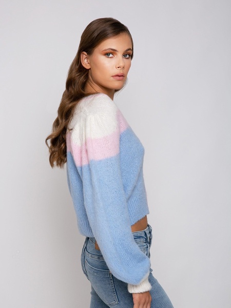 Brushed Knit Crop Cardigan With Puff Sleeves