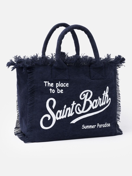 Navy Blue Cotton Canvas Vanity Tote Bag