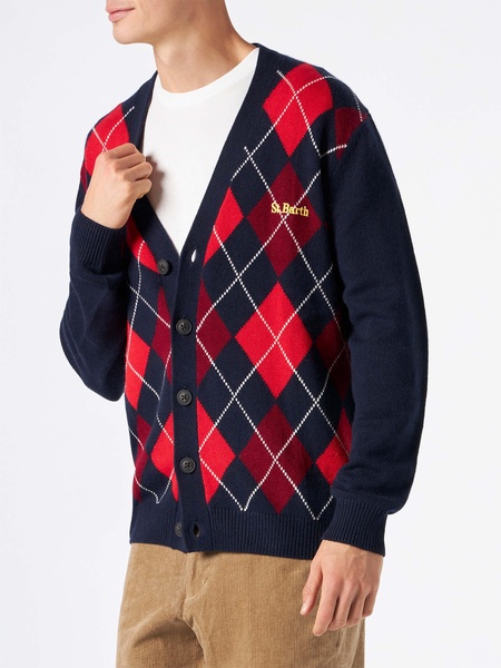 Man Cardigan With Argyle Print