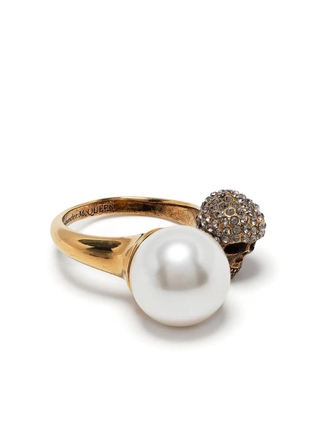 Antique Gold Pearl Effect Skull Ring