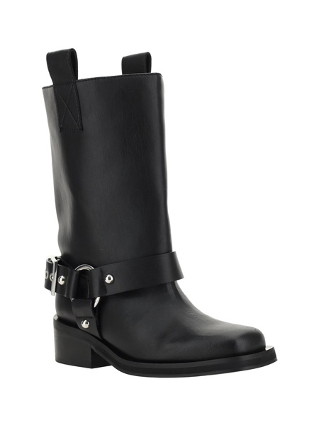 GANNI Women's Black Leather Biker Boots for SS24