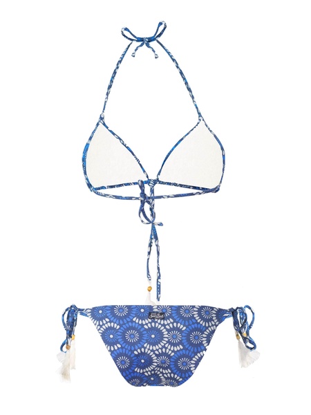 Flower Denim Print Triangle Bikini