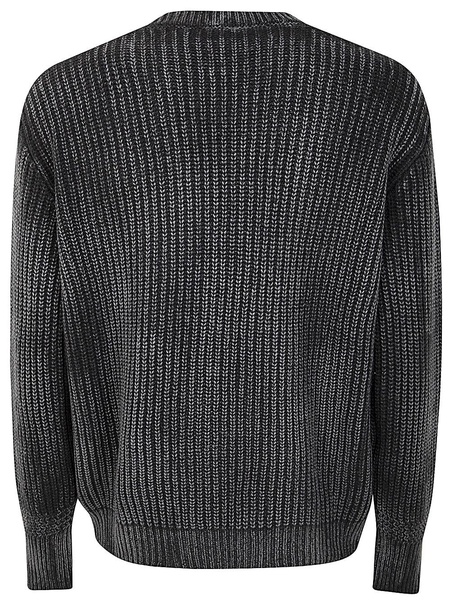 Tonal Effect Ribbed Round Neck Pullover In Cashmere And Wool With Cut Edges