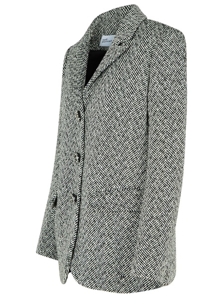 'HERRINGBONE' BLACK POLYESTER BLEND BLAZER