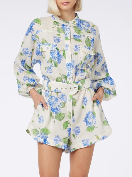 Woman Floral Linen Playsuit Hanniel