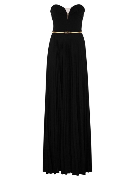 Elisabetta Franchi Pleated Lurex Jersey Red Carpet Dress With Belt