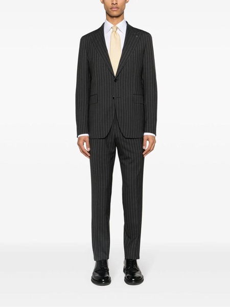 Charcoal Grey Pinstriped Single-breasted Wool Suit