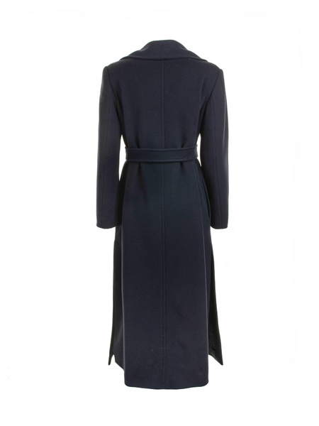 Navy Blue Long Coat With Belt