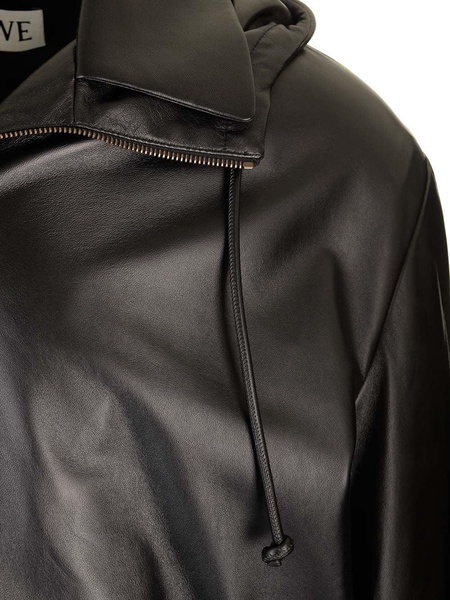 Hooded Zipped Leather Jacket