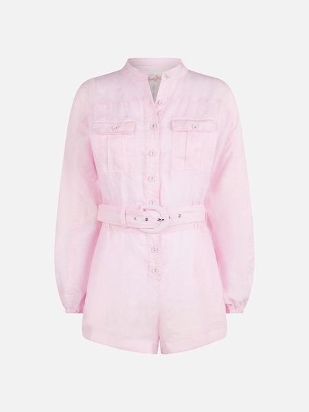 Woman Pink Linen Playsuit Hanniel