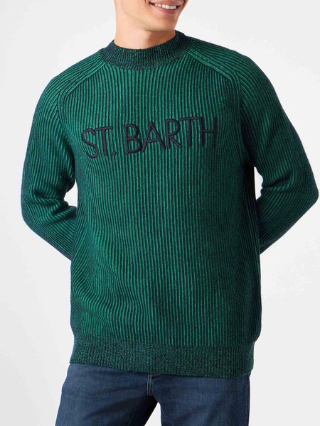 Man Green Half-turtleneck Ribbed Sweater