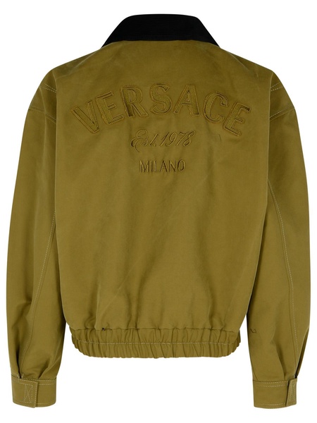 Versace Bomber Jacket In Green Cotton Man