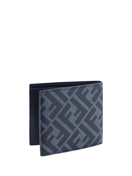 'Fendi Diagonal' Blue Bi-Fold Wallet in Leather and FF Canvas Man