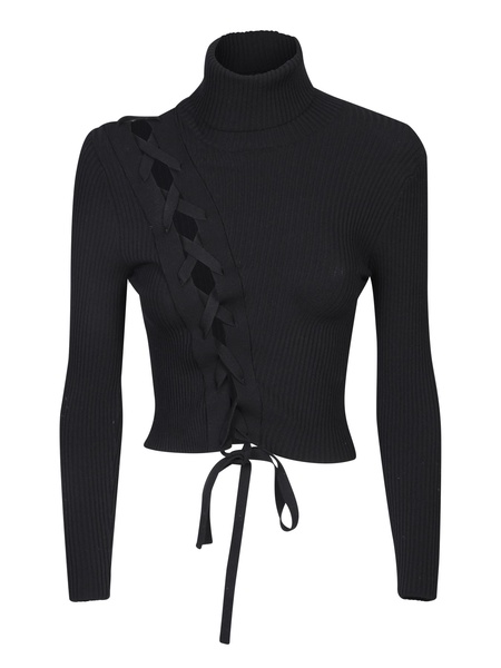 Black Lace-up Cropped Sweater