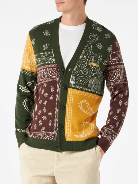 Man Cardigan With Bandanna Print