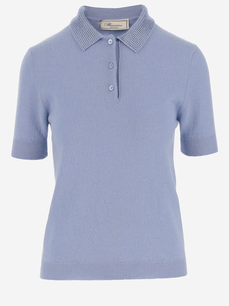 Cashmere And Wool Polo Shirt With Rhinestones