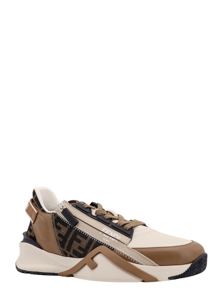 'Fendi Flow' Beige Low-Top Sneaker with Logo Detail in Leather Man