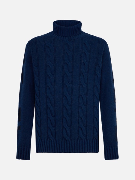 Man Heavyweight Turtleneck Braided Blue Vintage Sweater