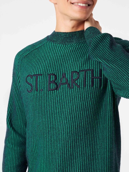 Man Green Half-turtleneck Ribbed Sweater