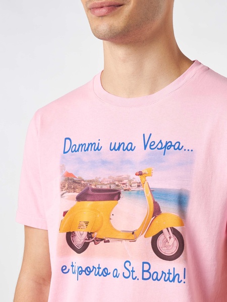 Man Cotton Vintage Treatment T-shirt With Dammi Una Vespa E Ti Porto A St. Barth Print | Vespa® Special Edition