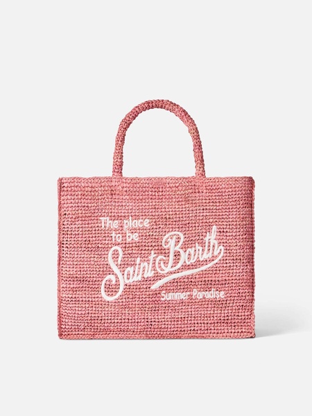 Vanity Pink Raffia Bag With Saint Barth Embroidery