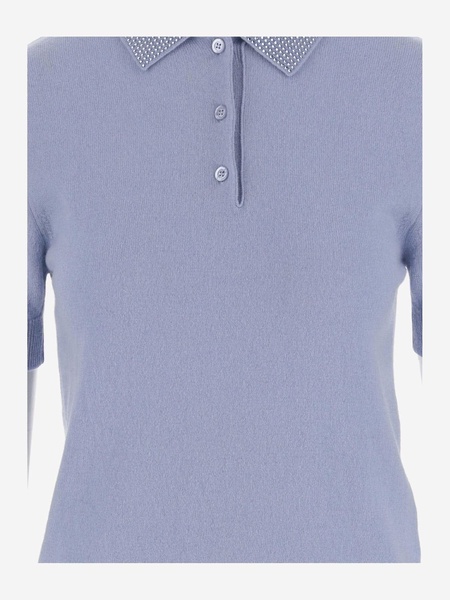 Cashmere And Wool Polo Shirt With Rhinestones