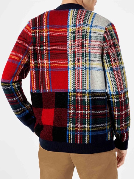 Man Tartan Knitted Cardigan With Saint Barth Embroidery