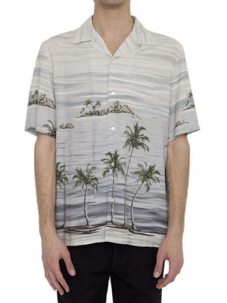 CELINE Hawaiian Shirt in Shades of Grey with All-Over Print for Men