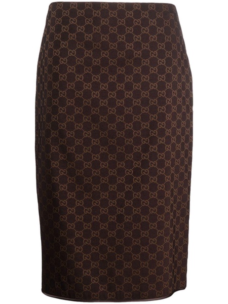 Brown Interlocking G-Print Pencil Skirt