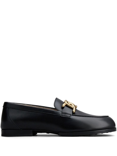 TOD'S Black Leather Chain-Link Loafers for Women