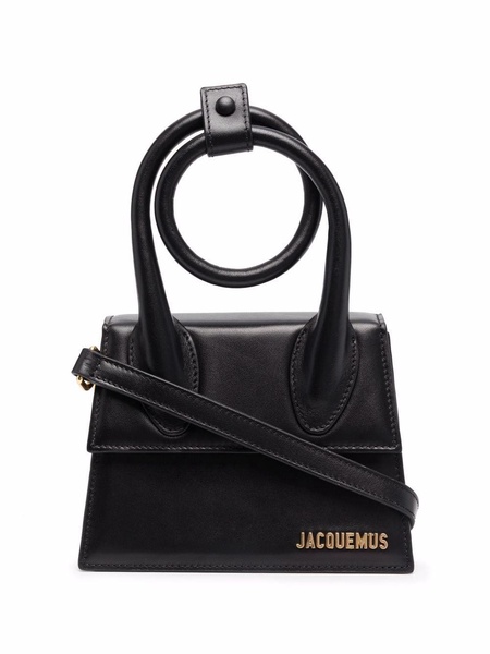 JACQUEMUS Grey Canvas Tote Handbag with Detachable Shoulder Strap and Coiled Top Handle