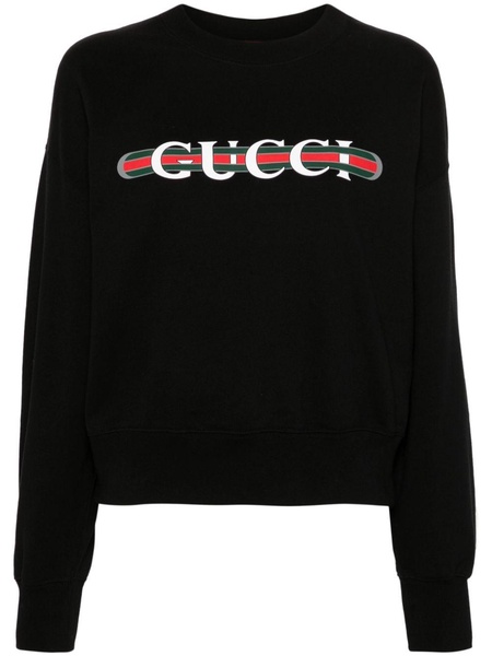 GUCCI Elegant Black Cotton Hoodie with Iconic Web Print