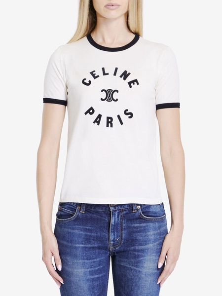 CELINE Parisian Chic Blue Crewneck T-shirt with Flocked Logo