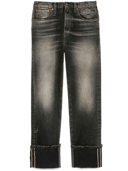 R13 Washed-Out Effect Black Denim Cuffed Jeans - Slim Fit, EU Sizing