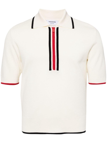 THOM BROWNE Elegant White Wool Zip-Up Polo