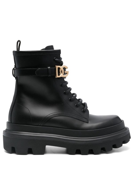 Dolce&Gabbana Black Leather Lace-Up Boot Women