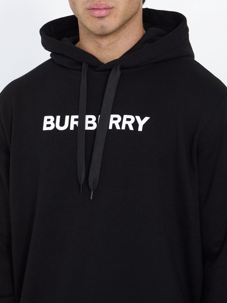 BURBERRY Men's Black Hooded Sweatshirt with Iconic Logo Print