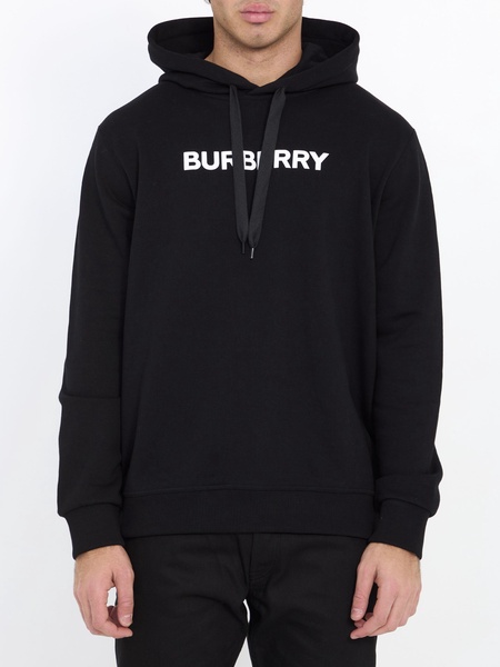 BURBERRY Men's Black Hooded Sweatshirt with Iconic Logo Print