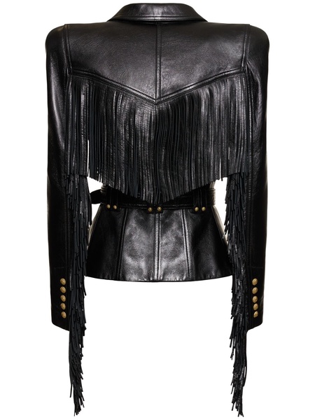 Belted leather jacket w/ fringe