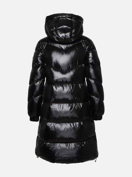 Black nylon long down jacket