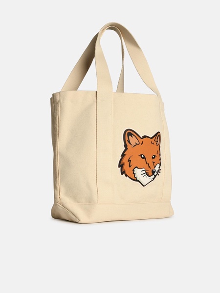 'FOX HEAD' LIGHT BEIGE COTTON SHOPPING BAG