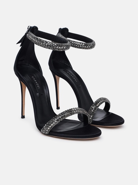 'SCARLET STRATOSPHERE' BLACK SATIN SANDALS