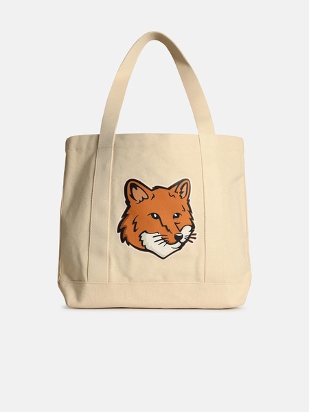 'FOX HEAD' LIGHT BEIGE COTTON SHOPPING BAG